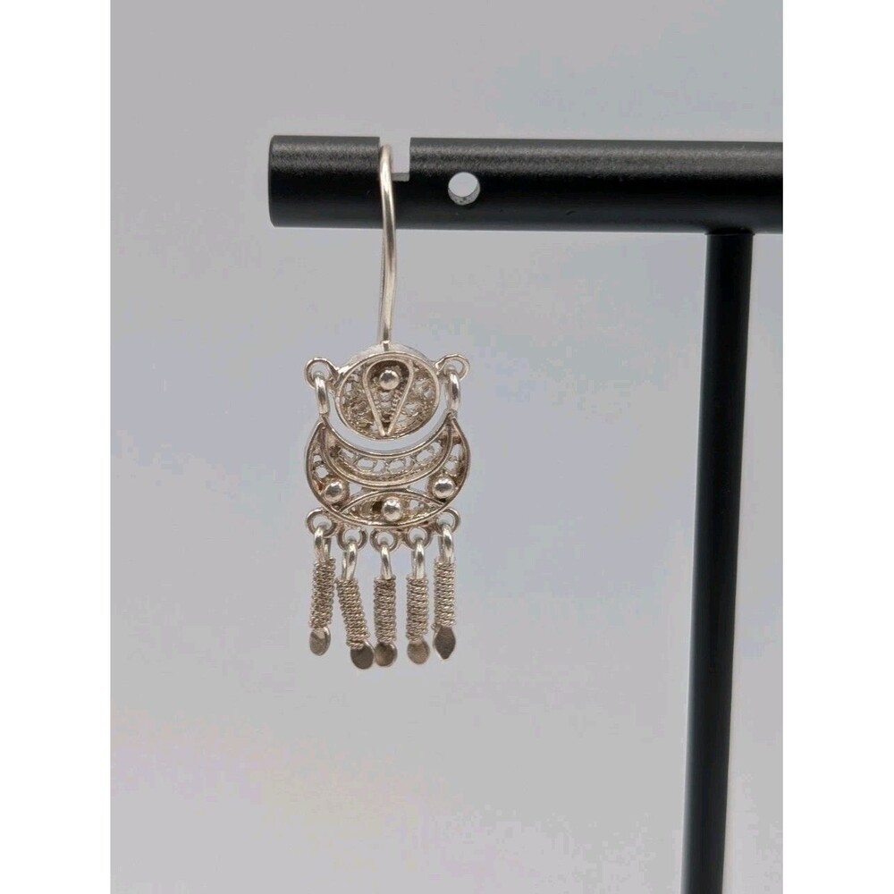 Peruvian Marked 950 Sterling Silver Filigree Handmade Inca Andean Drop Earrings image 3